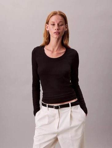 Calvin Klein - Áo tay dài dệt kim nữ Modal Stretch Rib Slim T-Shirt