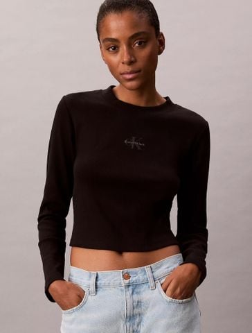 Calvin Klein - Áo thun tay dài nữ Monologo Long Sleeve Baby Tee