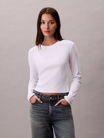 Calvin Klein - Áo thun tay dài nữ Monologo Long Sleeve Baby Tee