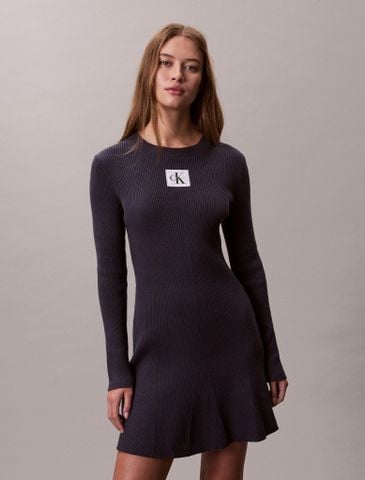 Calvin Klein - Đầm dệt kim nữ Cotton Knit Long Sleeve Mini Dress