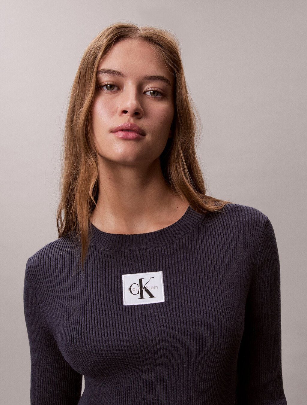 Calvin Klein - Đầm dệt kim nữ Cotton Knit Long Sleeve Mini Dress