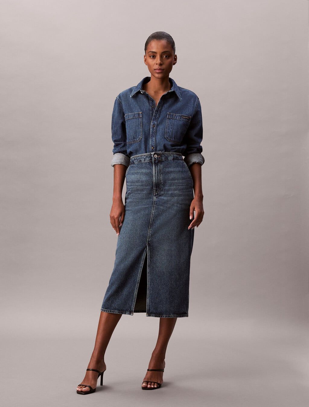 Calvin Klein - Váy jeans nữ Denim Carpenter Maxi Skirt