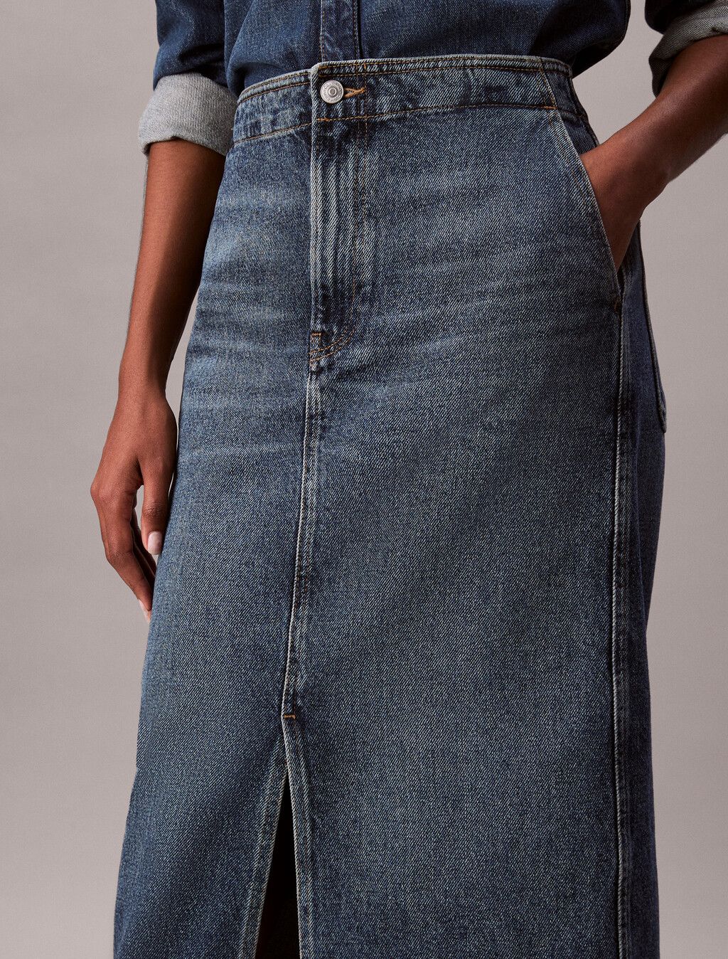 Calvin Klein - Váy jeans nữ Denim Carpenter Maxi Skirt