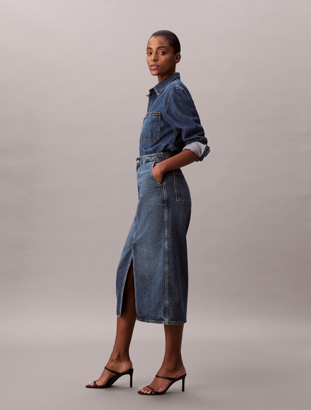 Calvin Klein - Váy jeans nữ Denim Carpenter Maxi Skirt