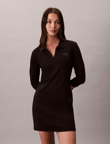 Calvin Klein - Đầm dệt kim nữ Slim Ribbed Cotton Polo Dress
