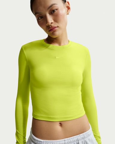 Nike - Áo tay dài thể thao Nữ Chill Knit Women's Slim Long-Sleeve Cropped Top