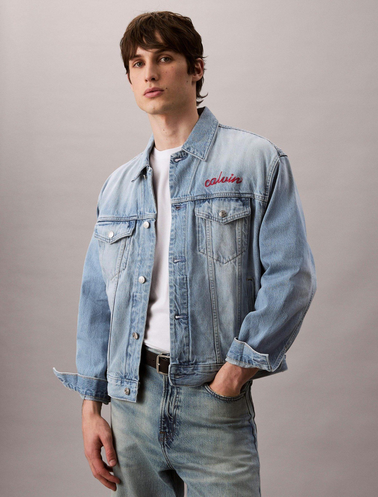 Calvin Klein - Áo khoác jeans nam Chain Stitch Logo 90s Trucker Jacket