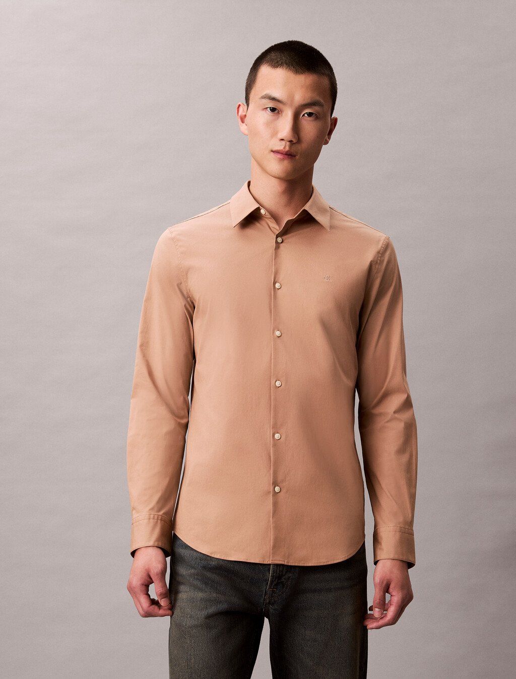 Calvin Klein - Áo sơ mi tay dài nam Slim Stretch Poplin Shirt