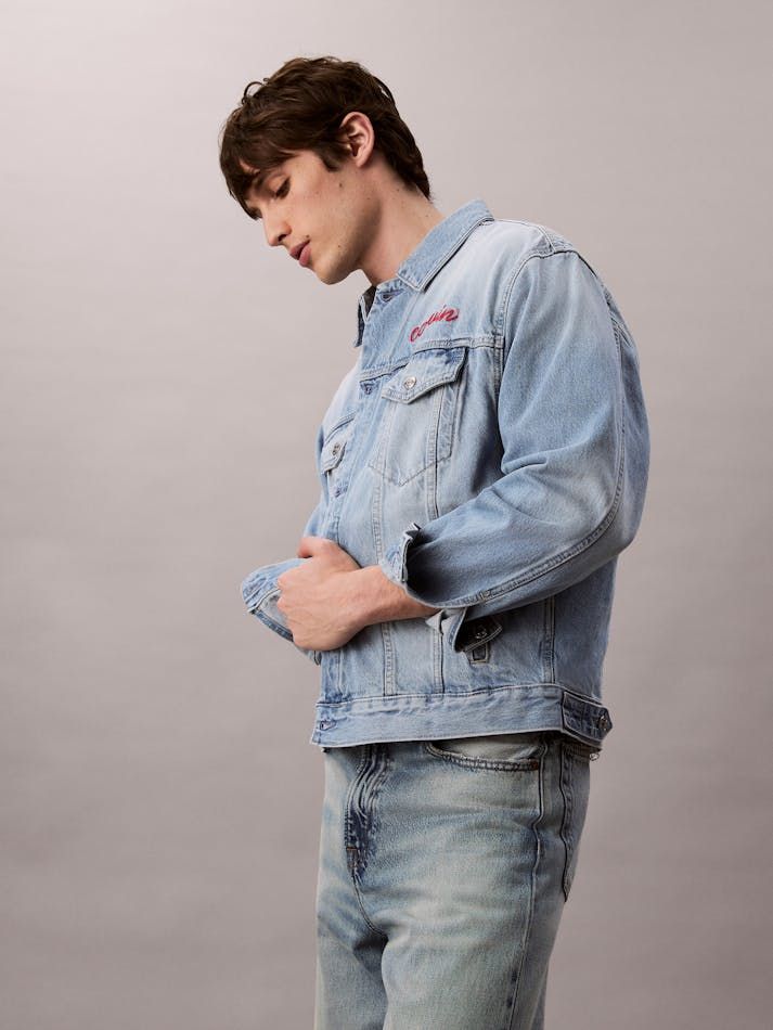 Calvin Klein - Áo khoác jeans nam Chain Stitch Logo 90s Trucker Jacket