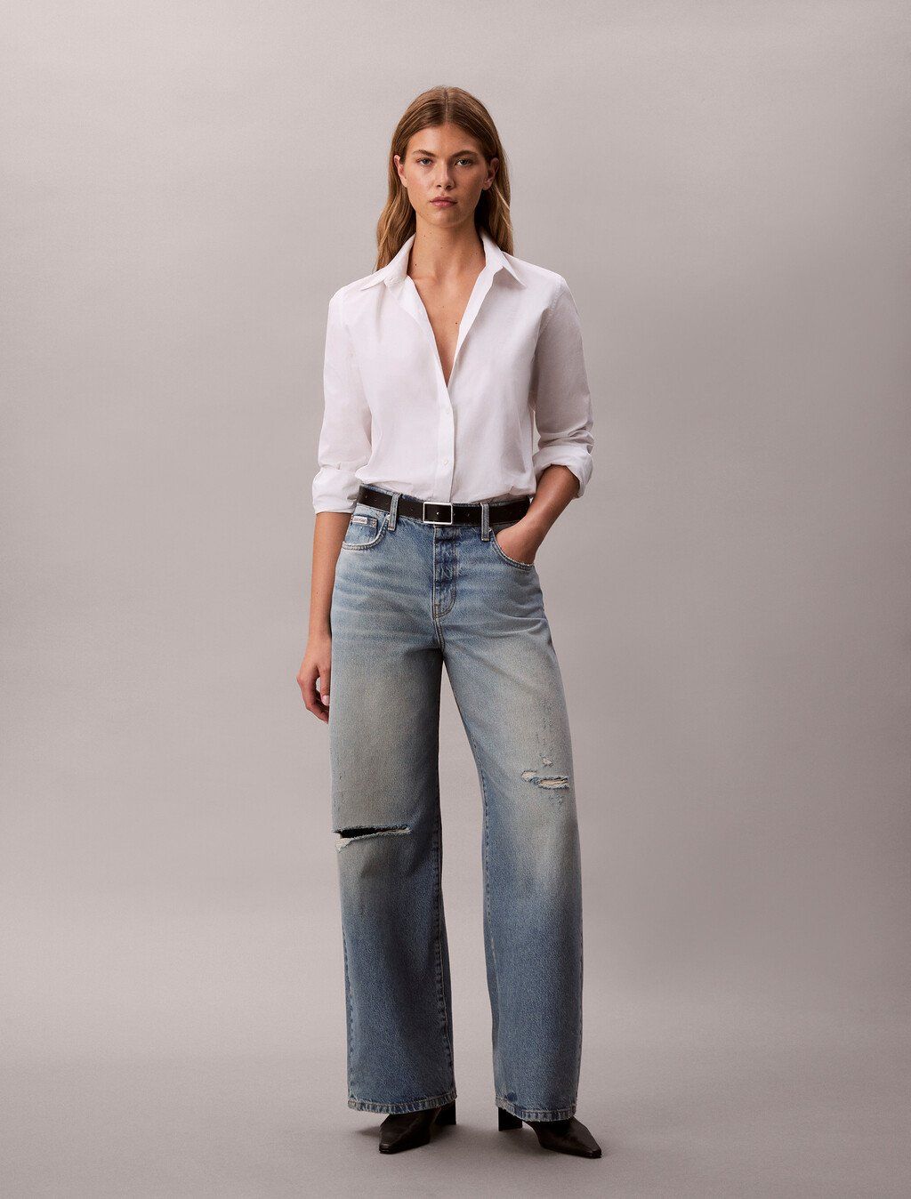 Calvin Klein - Quần jeans ống rộng nữ CK The Wide Leg Waterway