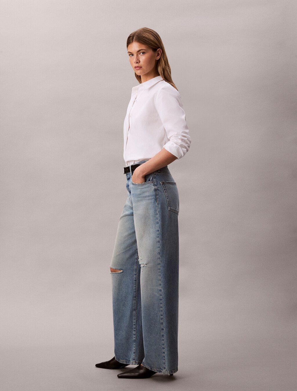 Calvin Klein - Quần jeans ống rộng nữ CK The Wide Leg Waterway