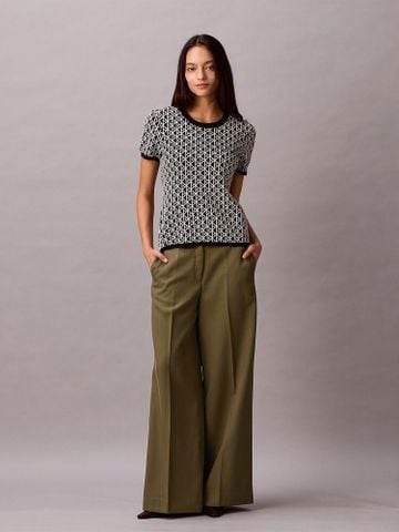 Calvin Klein - Áo tay ngắn dệt kim nữ Allover Emblem Logo Baby Tee - 3