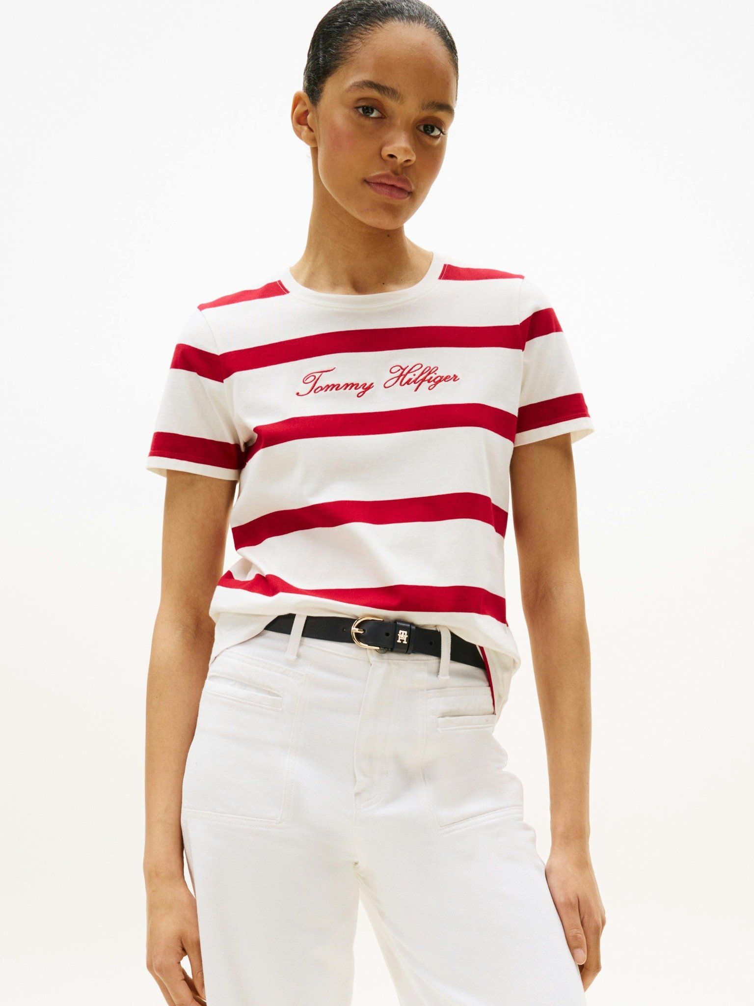 Tommy Hilfiger - Áo thun tay ngắn nữ Logo Embroidery Crew Neck T-Shirt