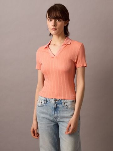 Calvin Klein - Áo polo tay ngắn nữ Pointelle Slim Polo Shirt