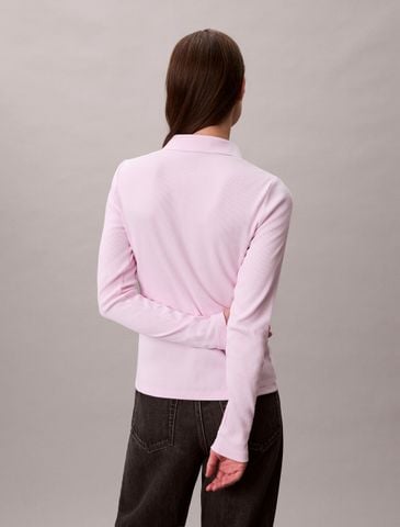 Calvin Klein - Áo polo dệt kim nữ Woven Monologo Rib Collared Top - 4