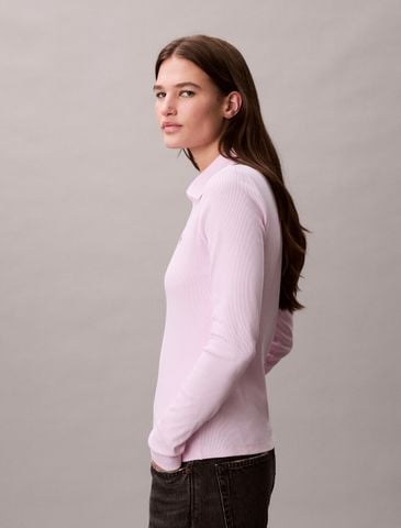 Calvin Klein - Áo polo dệt kim nữ Woven Monologo Rib Collared Top - 3