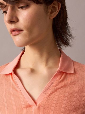 Calvin Klein - Áo polo tay ngắn nữ Pointelle Slim Polo Shirt - 2
