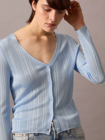 Calvin Klein - Áo khoác len tay dài nữ Shiny Viscose Rib Cardigan - 2
