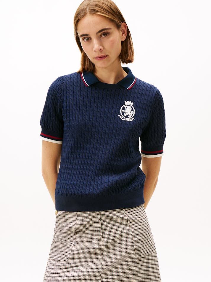 Tommy Hilfiger - Áo nỉ dệt kim tay ngắn nữ Crest Cable Knit Tee