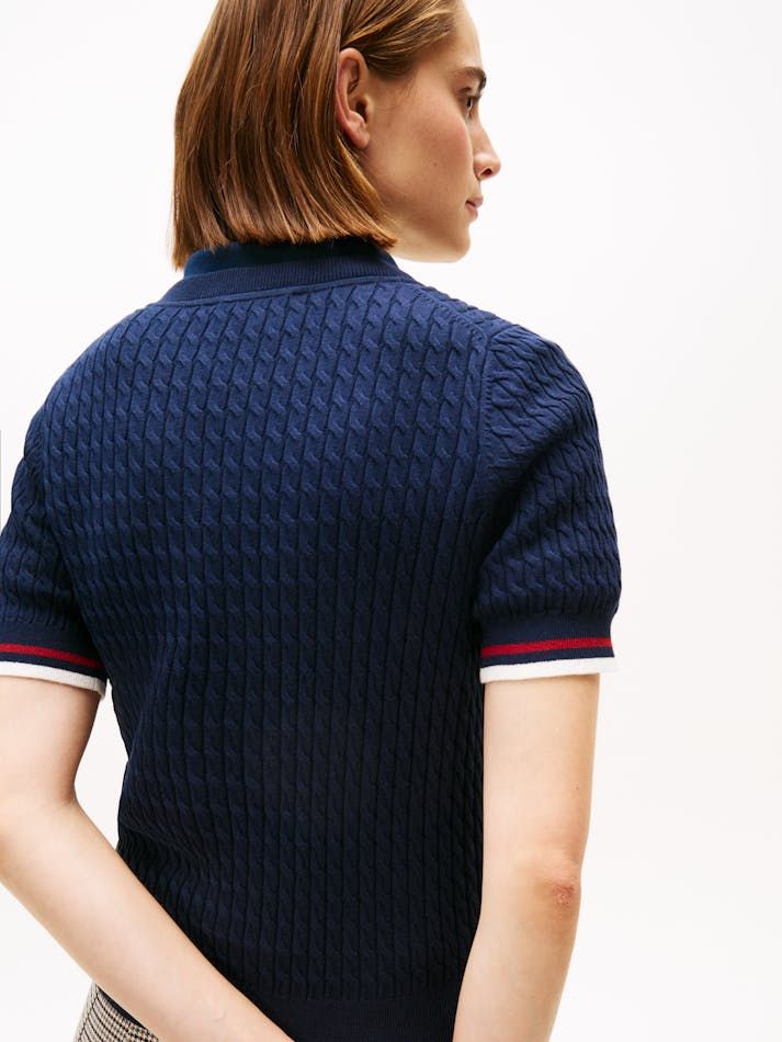 Tommy Hilfiger - Áo nỉ dệt kim tay ngắn nữ Crest Cable Knit Tee