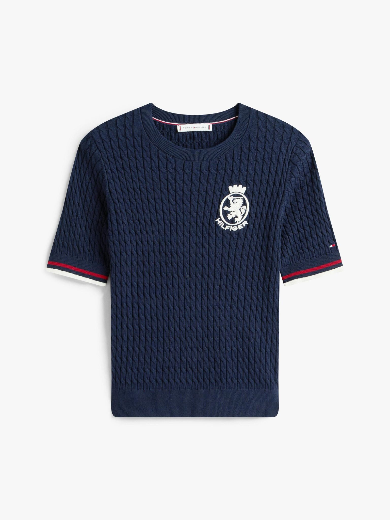 Tommy Hilfiger - Áo nỉ dệt kim tay ngắn nữ Crest Cable Knit Tee
