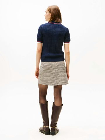 Tommy Hilfiger - Áo nỉ dệt kim tay ngắn nữ Crest Cable Knit Tee