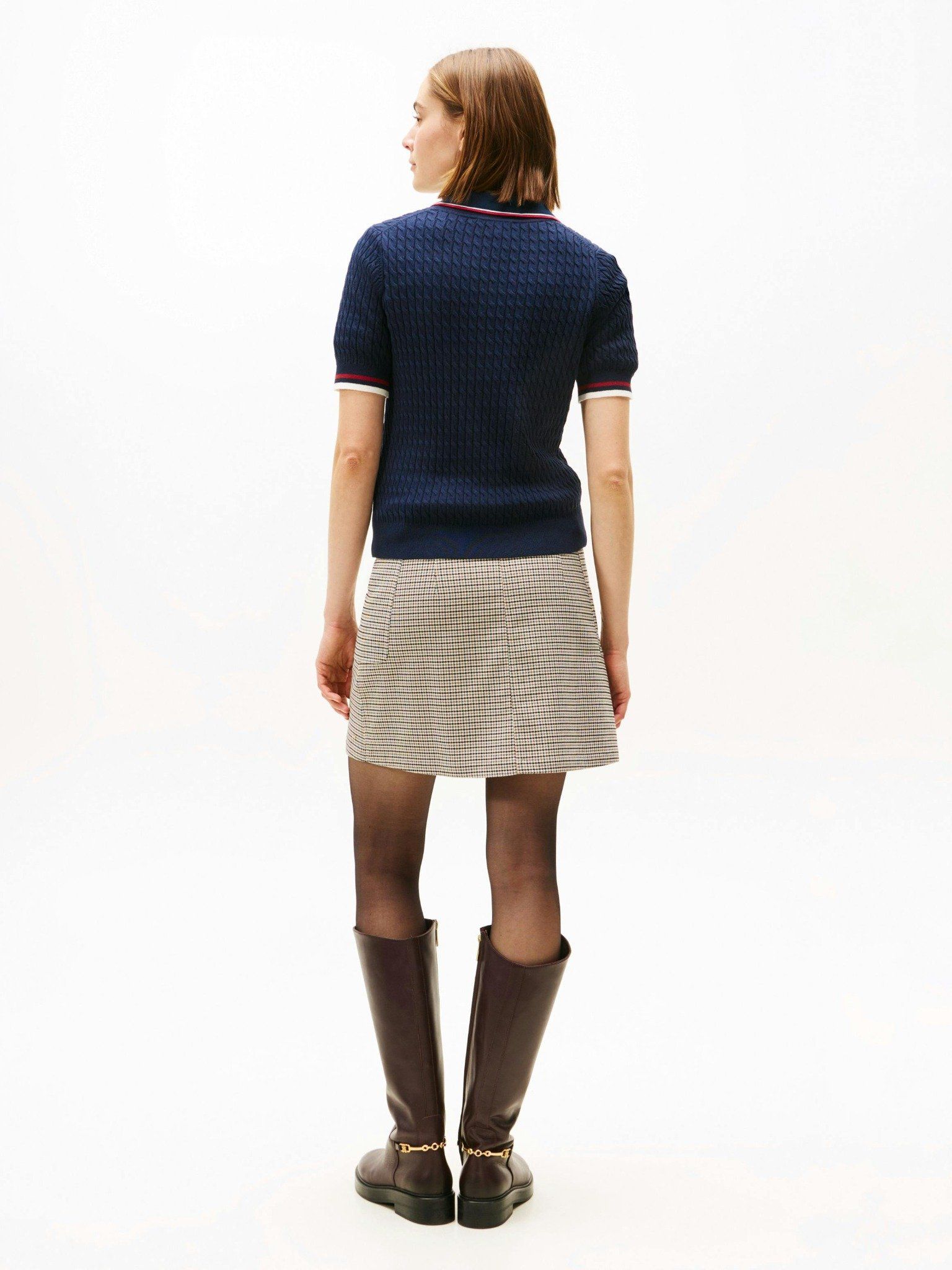 Tommy Hilfiger - Áo nỉ dệt kim tay ngắn nữ Crest Cable Knit Tee