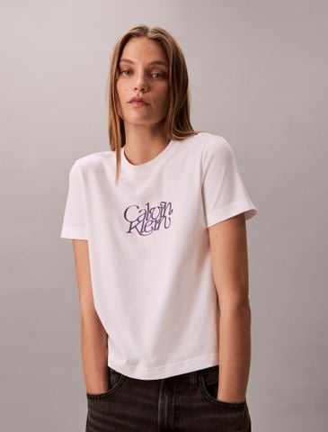 Calvin Klein - Áo phông thời trang nữ Script Logo Graphic Slim T-Shirt