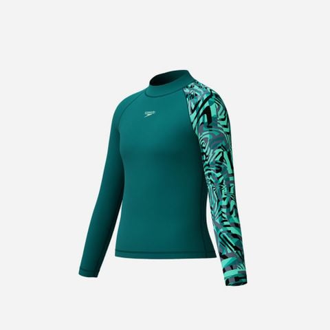 Speedo - Áo bơi tay dài chống nắng bé trai Digital Long Sleeves Rash Top Green Uv Shirt