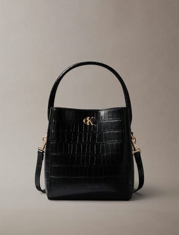 Calvin Klein - Túi xách nữ CK Monogram Logo Hardware Chain Crocodile Print Bucket Bag