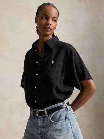 Ralph Lauren - Áo Sơ Mi Nữ Oversize Fit Linen Short-Sleeve Shirt