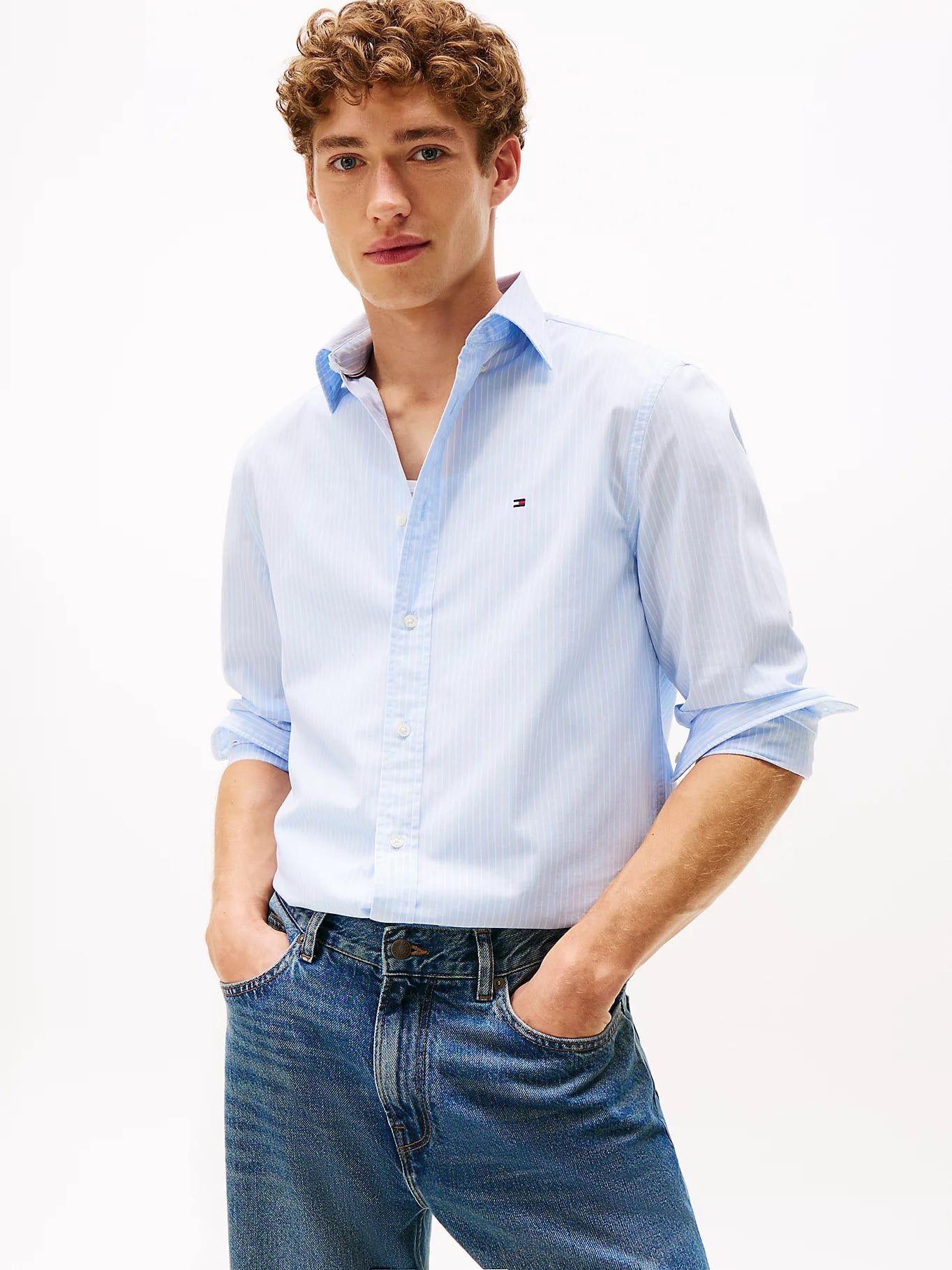 Tommy Hilfiger - Áo sơ mi tay dài nam TH Flex Regular Fit Pinstripe Shirt