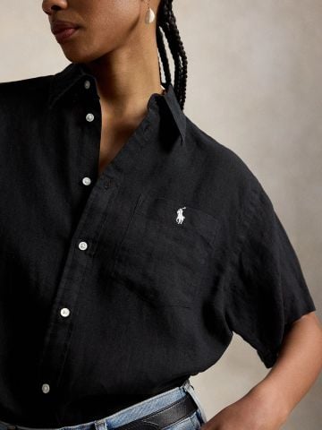 Ralph Lauren - Áo Sơ Mi Nữ Oversize Fit Linen Short-Sleeve Shirt