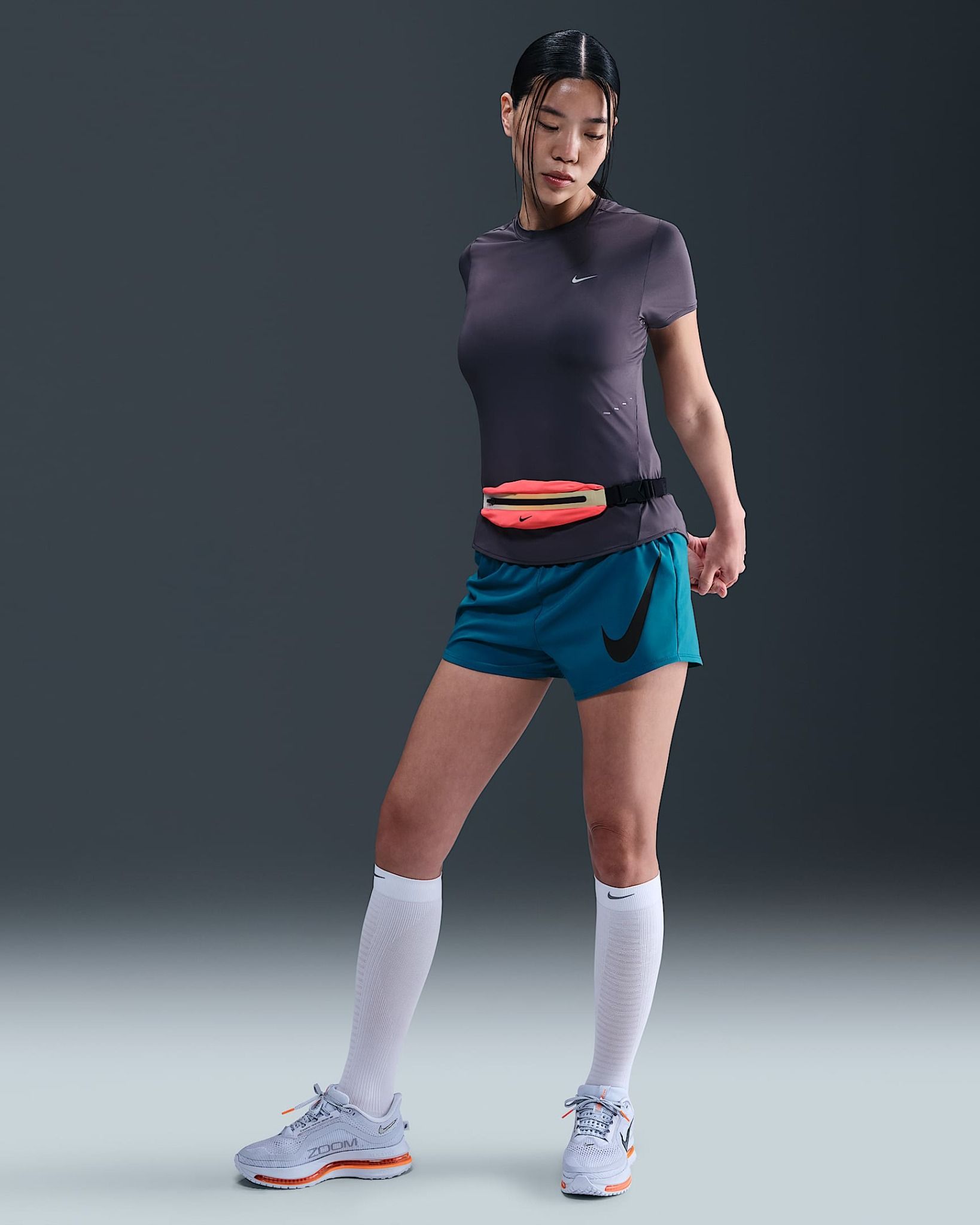 Nike - Quần ngắn thể thao Nữ One Swoosh Women's Dri-FIT Mid-Rise Loose Brief-Lined Running Shorts