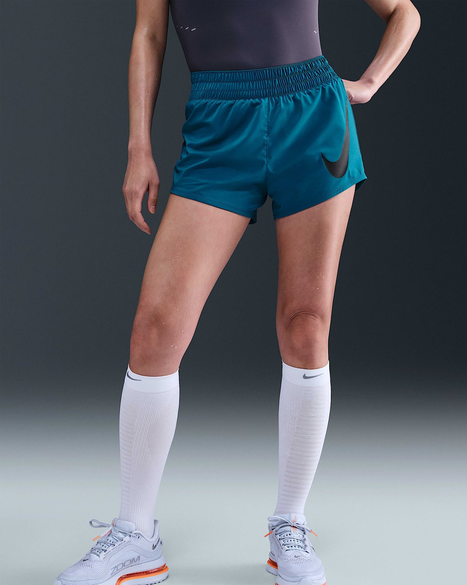 Nike - Quần ngắn thể thao Nữ One Swoosh Women's Dri-FIT Mid-Rise Loose Brief-Lined Running Shorts