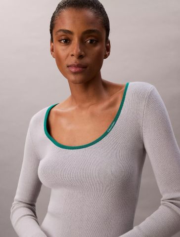 Calvin Klein - Áo len tay dài nữ Cotton Blend Classic Scoopneck Sweater - 4