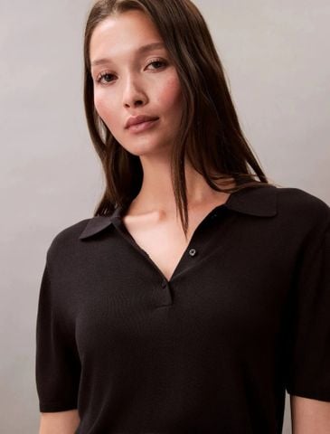 Calvin Klein - Áo polo dệt kim Nữ Fine Gauge Viscose Polo
