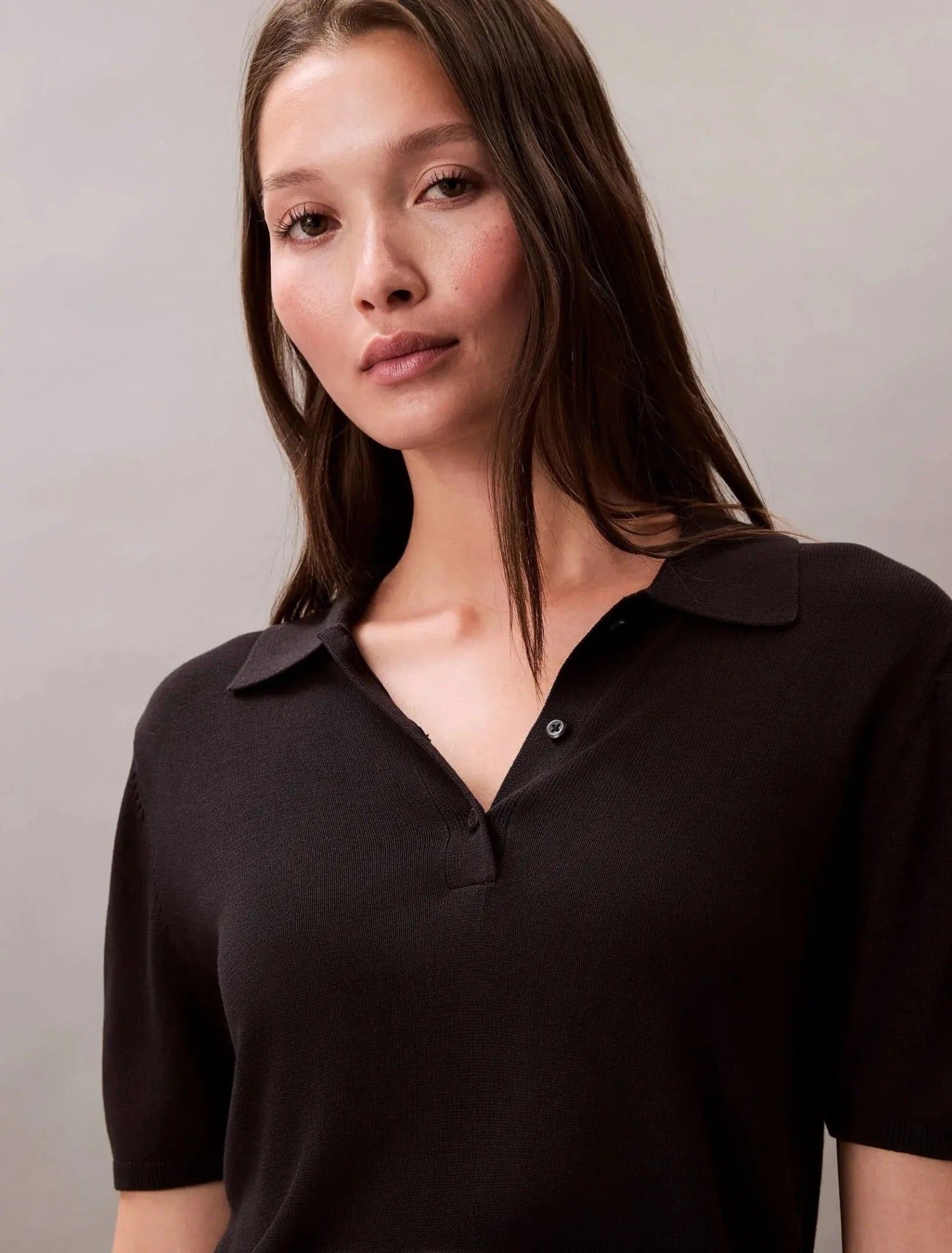 Calvin Klein - Áo polo dệt kim Nữ Fine Gauge Viscose Polo