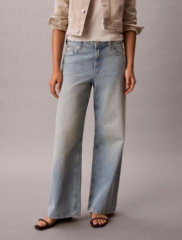 Calvin Klein - Quần Jean Dài Nữ Low Rise Logo Tape Baggy Jeans