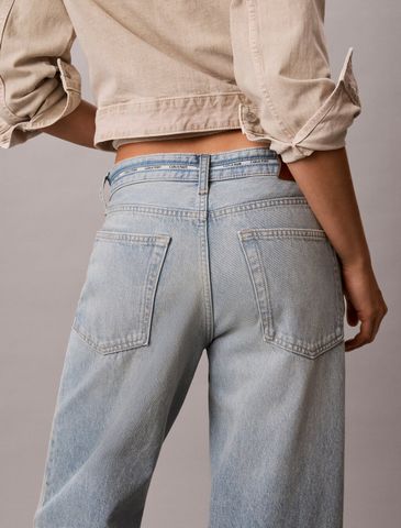 Calvin Klein - Quần Jean Dài Nữ Low Rise Logo Tape Baggy Jeans