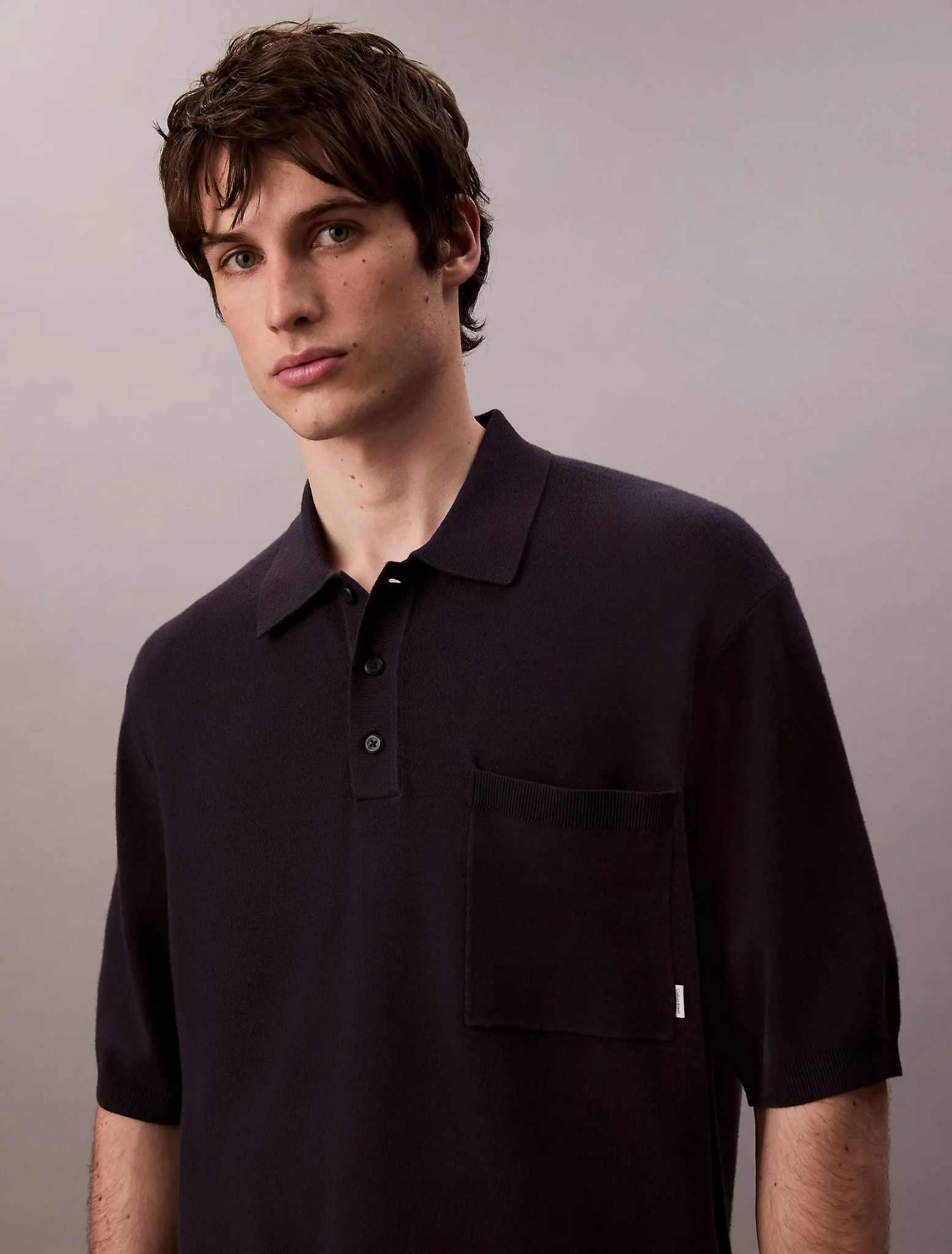 Calvin Klein - Áo polo dệt kim nam Tech Knit Boxy Polo Sweater