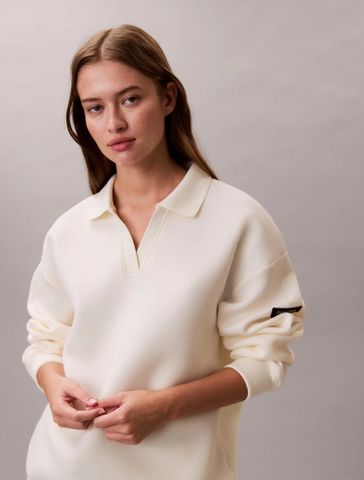Calvin Klein - Áo Thun Có Cổ Nữ Long Sleeve Scuba Oversized Polo Top