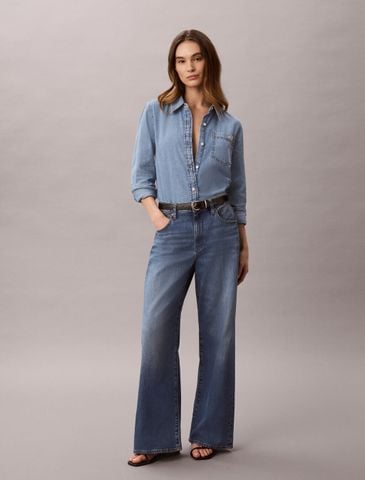 Calvin Klein - Quần Jean Dài Nữ Wide Leg Linen Jeans