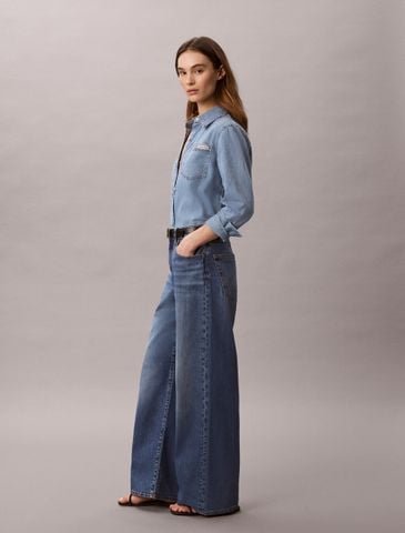 Calvin Klein - Quần Jean Dài Nữ Wide Leg Linen Jeans