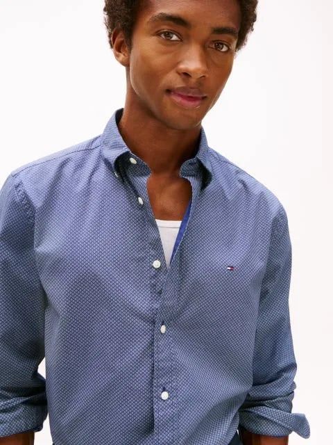 Tommy Hilfiger - Áo sơ mi tay dài nam Flex Poplin Regular Micro Print Shirt