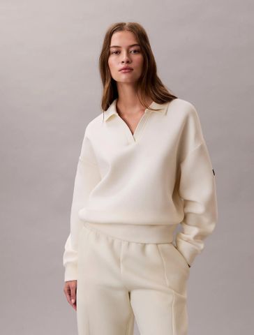 Calvin Klein - Áo Thun Có Cổ Nữ Long Sleeve Scuba Oversized Polo Top