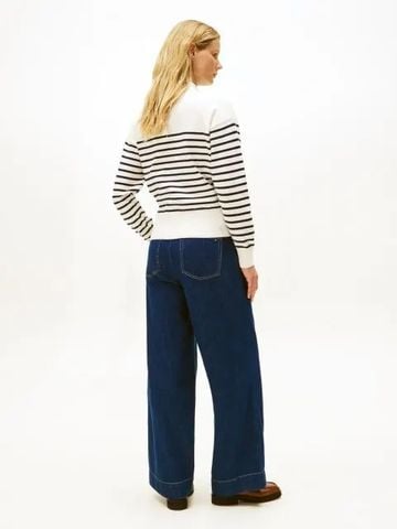 Tommy Hilfiger - Áo len tay dài nữ Chic Stripe Gold-Tone Button Mock Neck Jump - 4