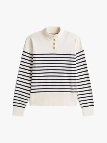 Tommy Hilfiger - Áo len tay dài nữ Chic Stripe Gold-Tone Button Mock Neck Jump - 2