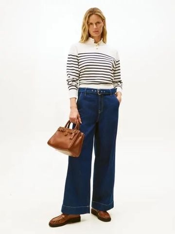 Tommy Hilfiger - Áo len tay dài nữ Chic Stripe Gold-Tone Button Mock Neck Jump - 3