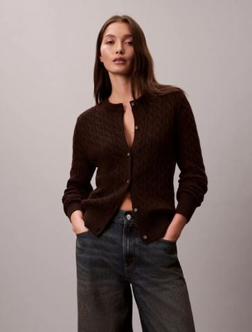 Calvin Klein - Áo Cardigan Nữ Wool Cable Crewneck Cardigan